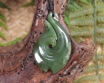 Hei Matau or Fish Hook carved from Hapopo Pounamu - NZ Greenstone