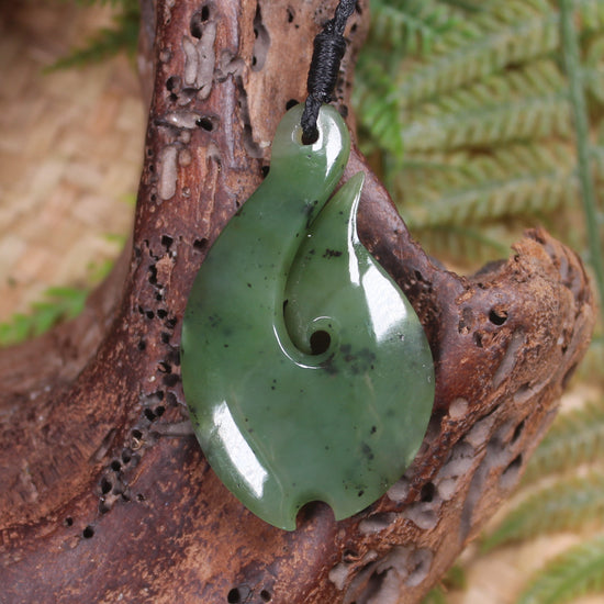 Hei Matau or Fish Hook carved from Hapopo Pounamu - NZ Greenstone
