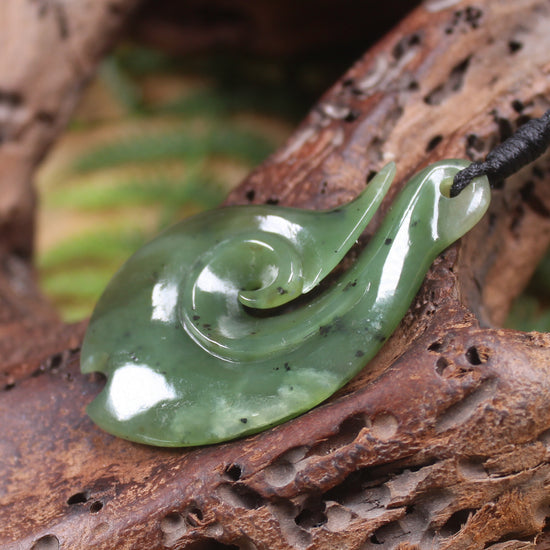 Hei Matau or Fish Hook carved from Hapopo Pounamu - NZ Greenstone