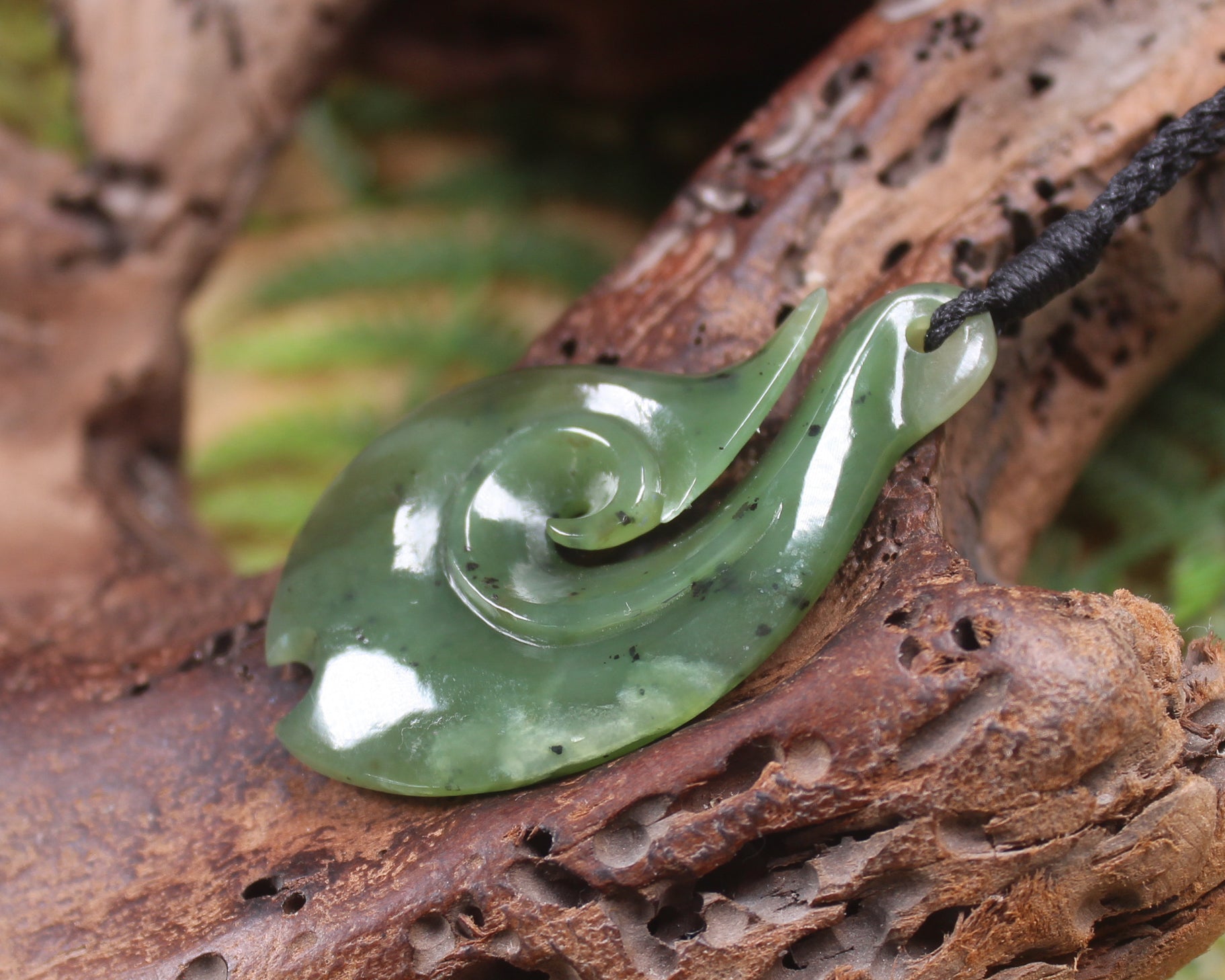 Hei Matau or Fish Hook carved from Hapopo Pounamu - NZ Greenstone
