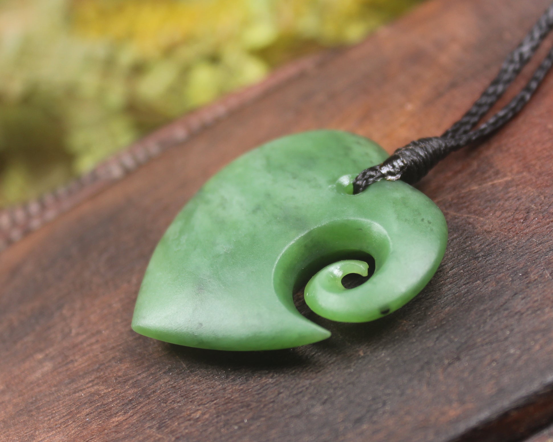 Koru Heart pendant carved from Hapopo Pounamu - NZ Greenstone