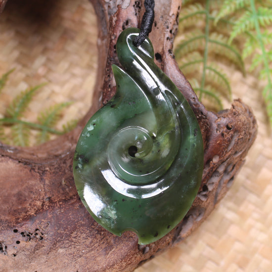 Hei Matau carved from Rimu Pounamu - NZ Greenstone