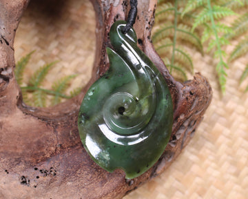 Hei Matau carved from Rimu Pounamu - NZ Greenstone