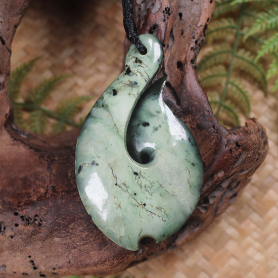 Hei Matau carved from Rimu Pounamu - NZ Greenstone