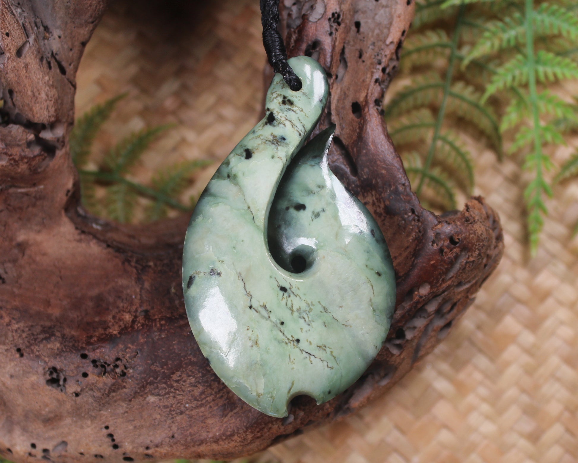 Hei Matau carved from Rimu Pounamu - NZ Greenstone