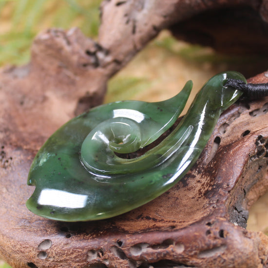 Hei Matau carved from Rimu Pounamu - NZ Greenstone