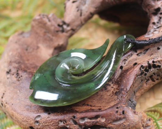 Hei Matau carved from Rimu Pounamu - NZ Greenstone