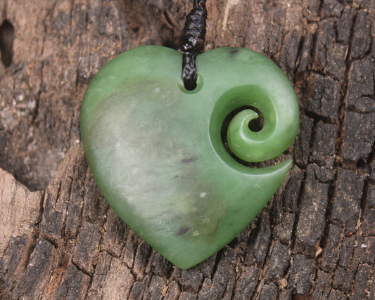 Koru Heart pendant carved from Hapopo Pounamu - NZ Greenstone