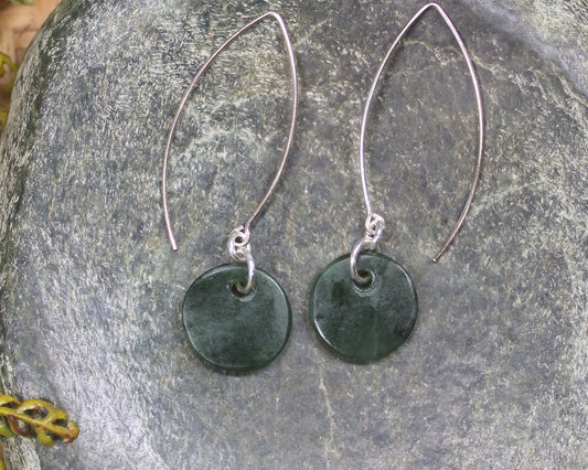 Porowhita Earrings carved from Kawakawa Pounamu - NZ Greenstone