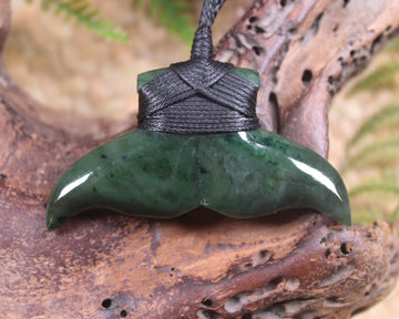 Whale Tail Pendant carved from Kawakawa Pounamu - NZ Greenstone