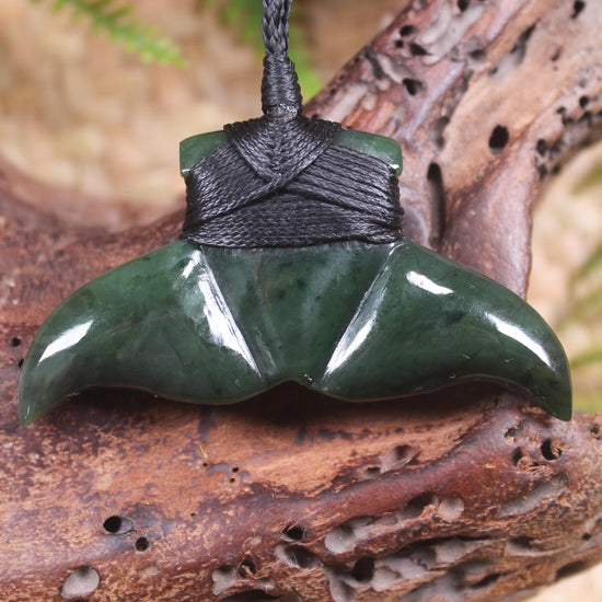 Whale Tail Pendant carved from Kawakawa Pounamu - NZ Greenstone
