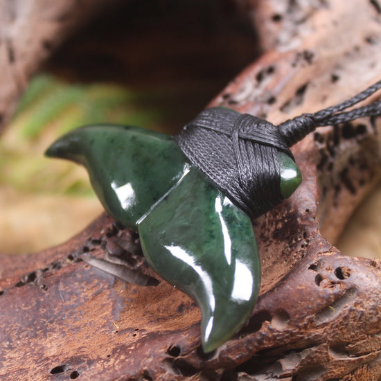 Whale Tail Pendant carved from Kawakawa Pounamu - NZ Greenstone