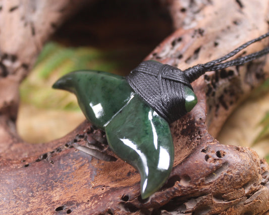 Whale Tail Pendant carved from Kawakawa Pounamu - NZ Greenstone