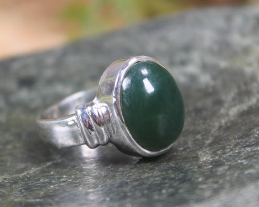 Sterling Silver Kawakawa Pounamu Ring - NZ Greenstone