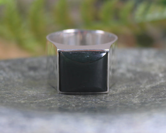 Sterling Silver Kawakawa Pounamu Ring - NZ Greenstone