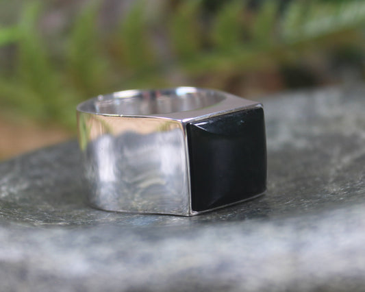 Sterling Silver Kawakawa Pounamu Ring - NZ Greenstone