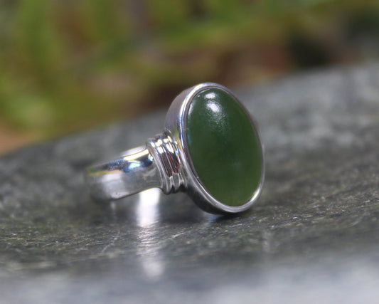 Sterling Silver Kawakawa Pounamu Ring - NZ Greenstone