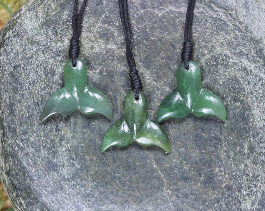 Whale tail carved from Hapopo Pounamu - NZ Greenstone
