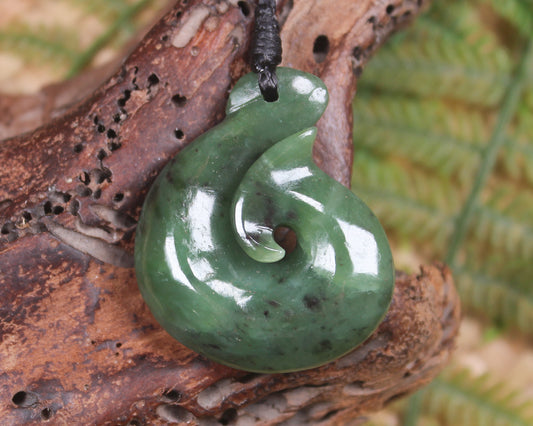 Hei Matau or Fish Hook carved from Hapopo Pounamu - NZ Greenstone