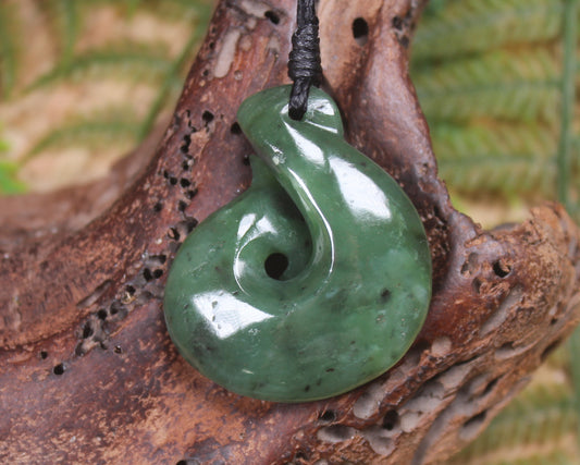 Hei Matau or Fish Hook carved from Hapopo Pounamu - NZ Greenstone