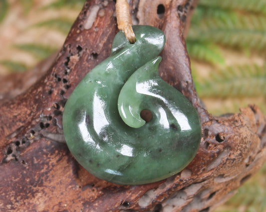 Hei Matau or Fish Hook carved from Hapopo Pounamu - NZ Greenstone