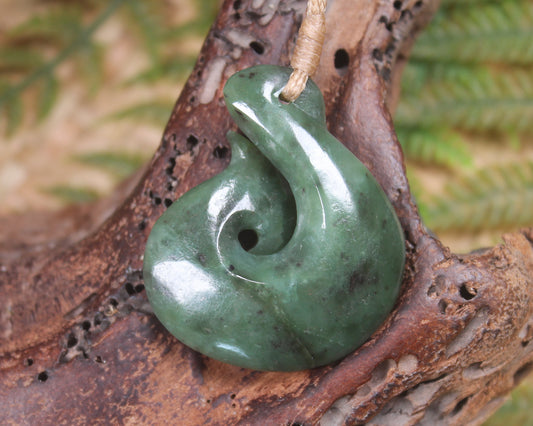 Hei Matau or Fish Hook carved from Hapopo Pounamu - NZ Greenstone