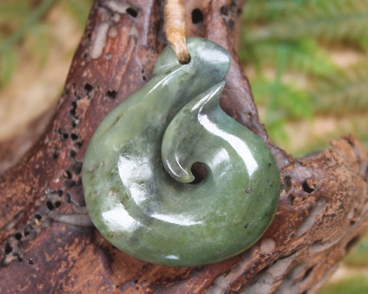 Hei Matau or Fish Hook carved from Hapopo Pounamu - NZ Greenstone