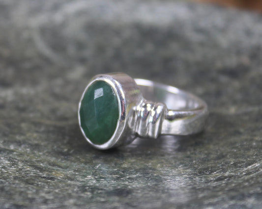 Sterling Silver Kawakawa Pounamu Ring - NZ Greenstone