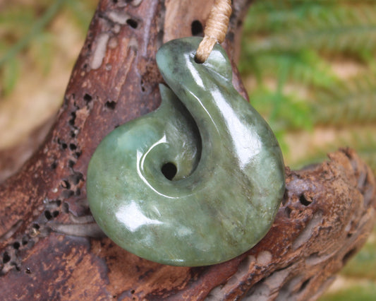 Hei Matau or Fish Hook carved from Hapopo Pounamu - NZ Greenstone