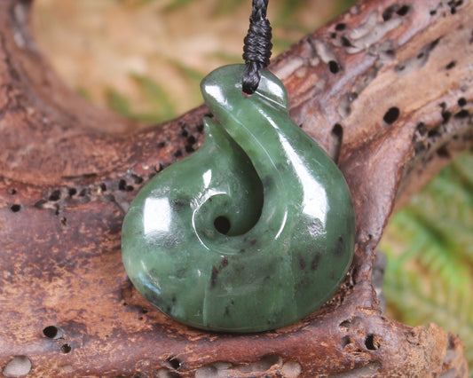 Hei Matau or Fish Hook carved from Hapopo Pounamu - NZ Greenstone