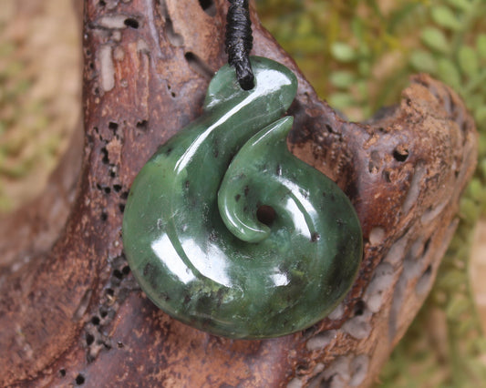 Hei Matau or Fish Hook carved from Hapopo Pounamu - NZ Greenstone