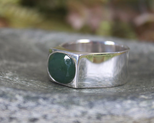 Sterling Silver Kawakawa Pounamu Ring - NZ Greenstone