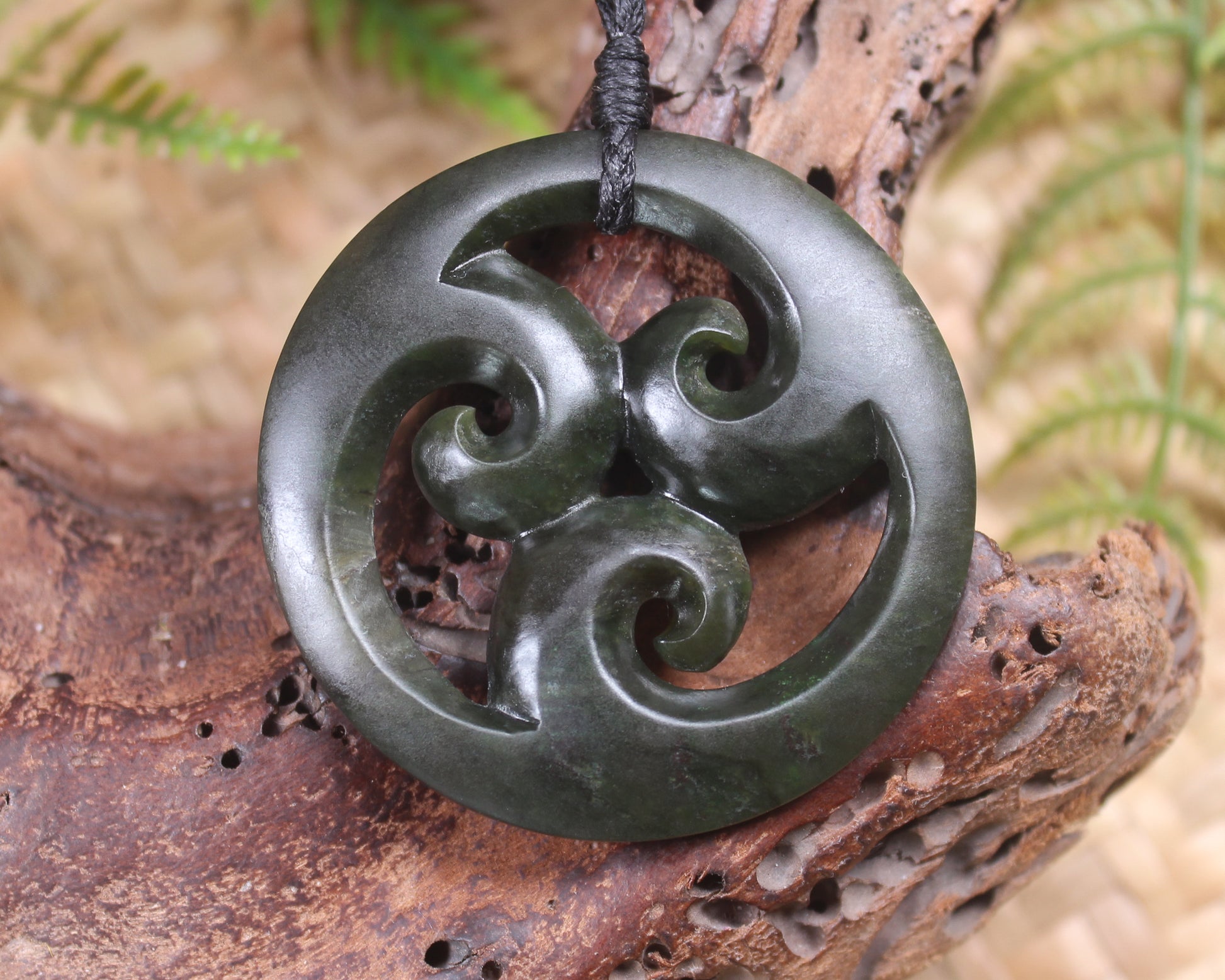 Koru carved from Rimu Pounamu - NZ Greenstone