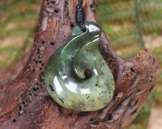 Hei Matau or Fish Hook carved from Hapopo Pounamu - NZ Greenstone