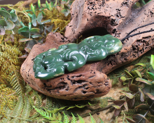 Hei Tiki carved from Flower Jade Pounamu - NZ Greenstone