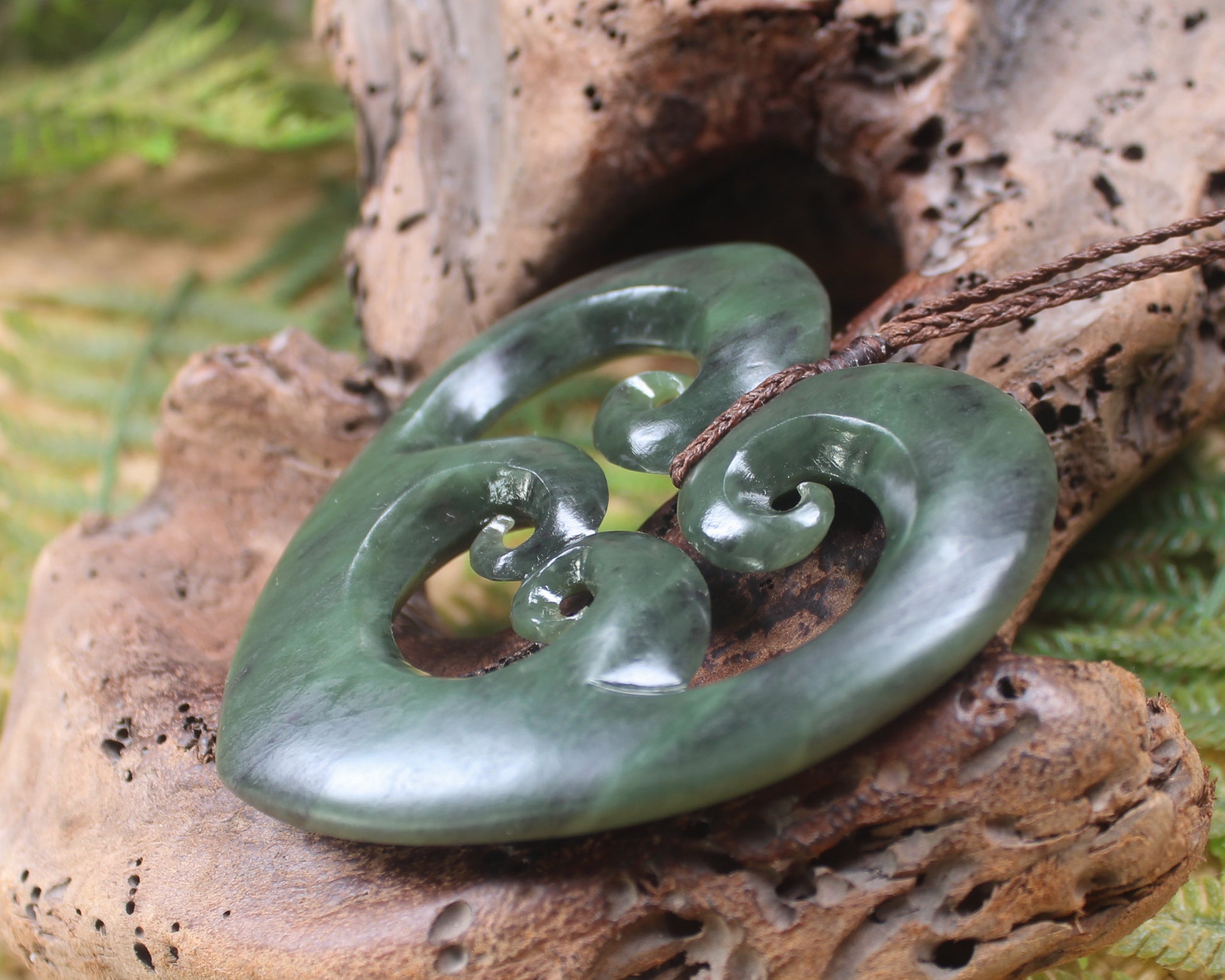 Heart with Koru carved from Hapopo Pounamu - NZ Greenstone