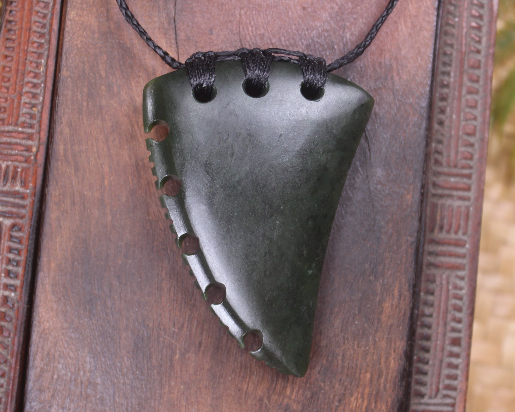 Taniwha Tooth or Niho carved from Rimu Pounamu - NZ Greenstone