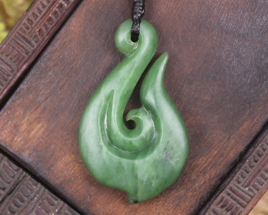 Hei Matau or Fish Hook carved from Hapopo Pounamu - NZ Greenstone