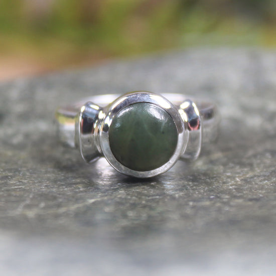 Sterling Silver Hapopo Pounamu Ring - NZ Greenstone