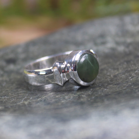 Sterling Silver Hapopo Pounamu Ring - NZ Greenstone