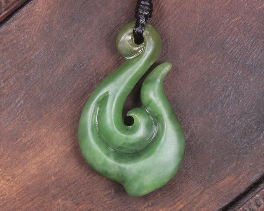 Hei Matau or Fish Hook carved from Hapopo Pounamu - NZ Greenstone