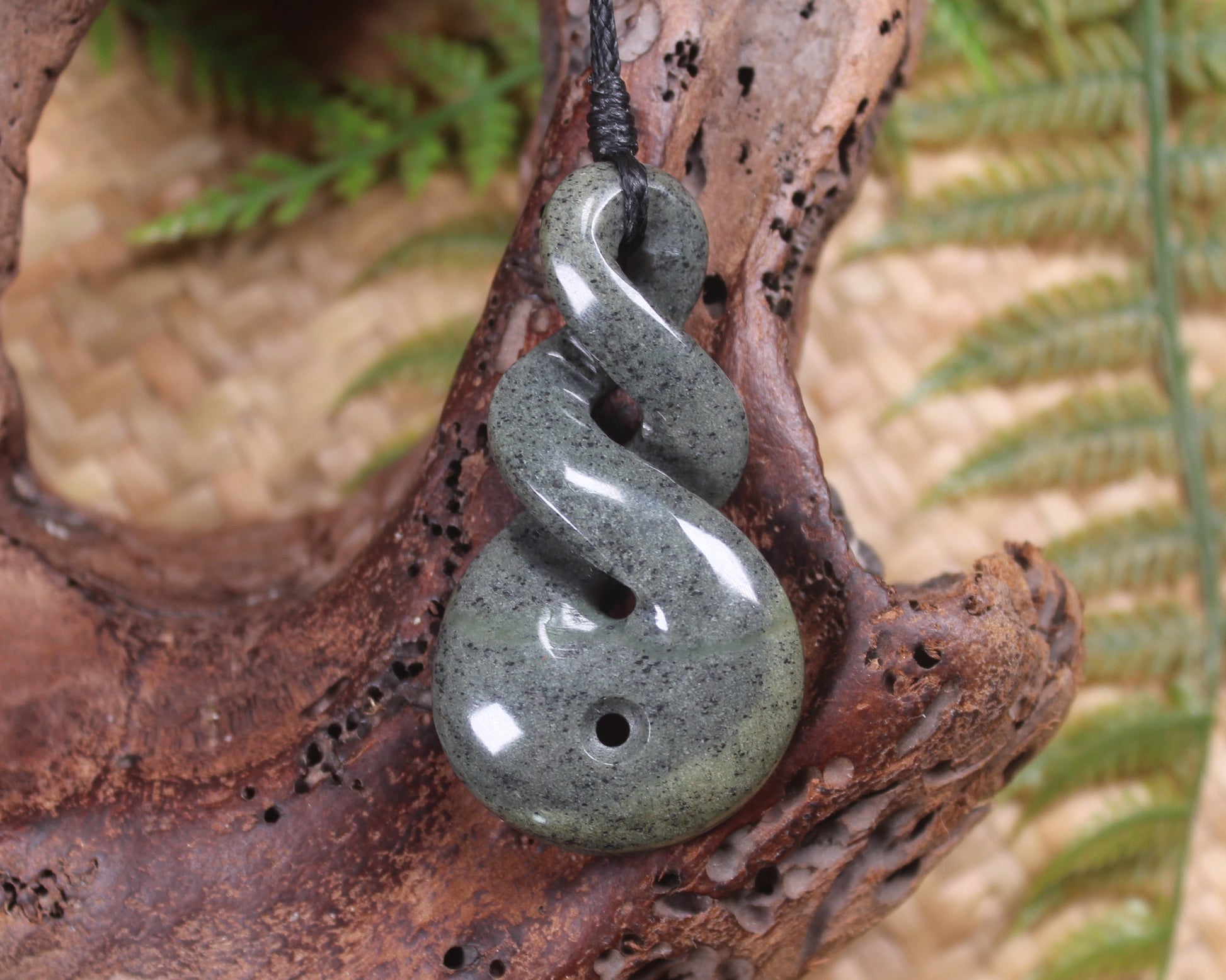 Koru Twist carved from Serpentine Pounamu - NZ Greenstone