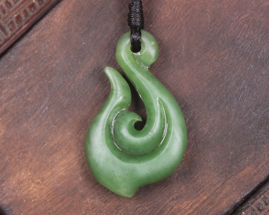 Hei Matau or Fish Hook carved from Hapopo Pounamu - NZ Greenstone