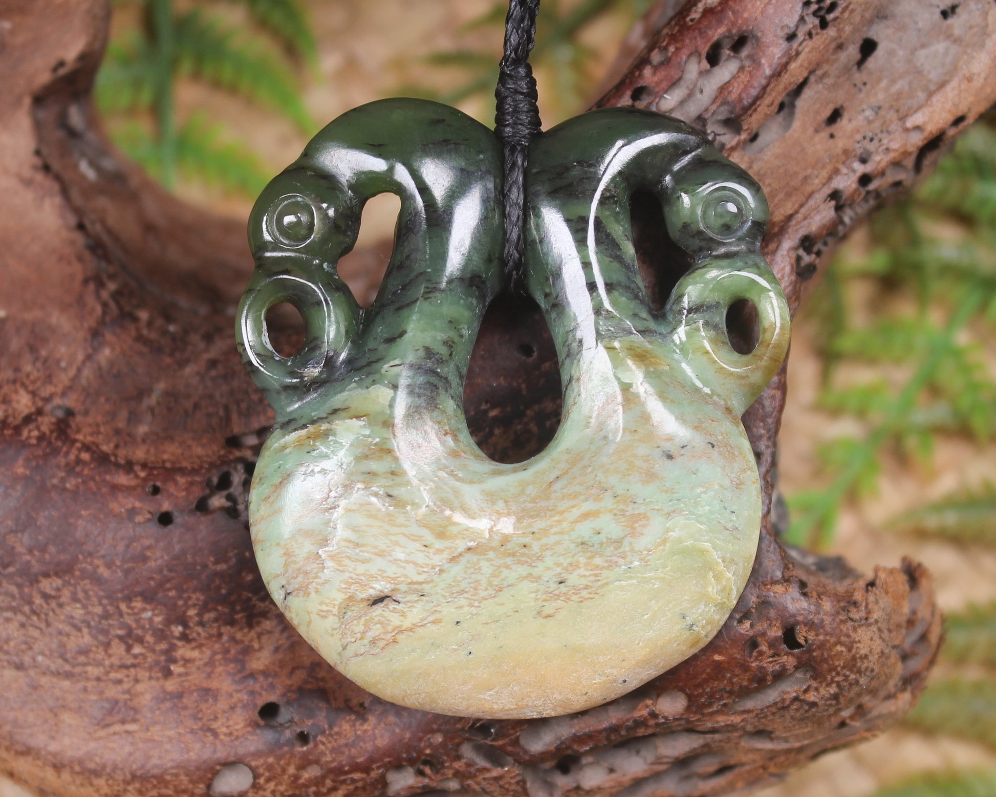 Pekapeka Pendant carved from Flower Jade Pounamu - NZ Greenstone