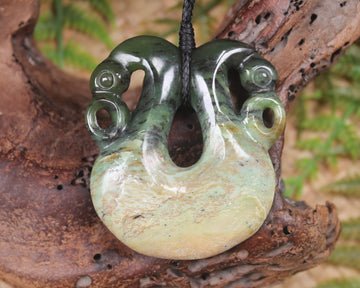 Pekapeka Pendant carved from Flower Jade Pounamu - NZ Greenstone