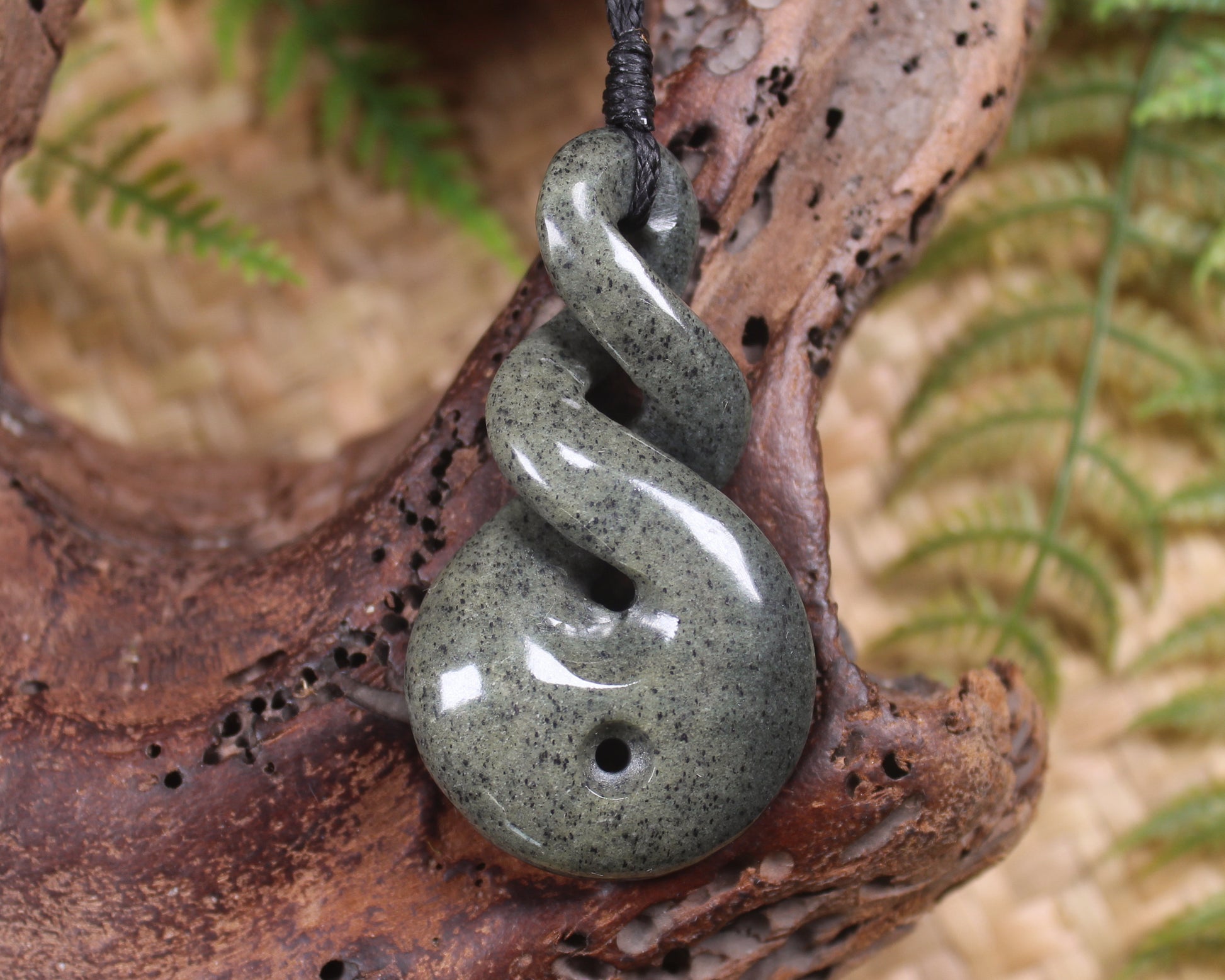 Koru Twist carved from Serpentine Pounamu - NZ Greenstone