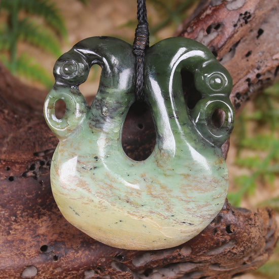 Pekapeka Pendant carved from Flower Jade Pounamu - NZ Greenstone