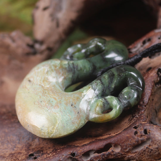 Pekapeka Pendant carved from Flower Jade Pounamu - NZ Greenstone
