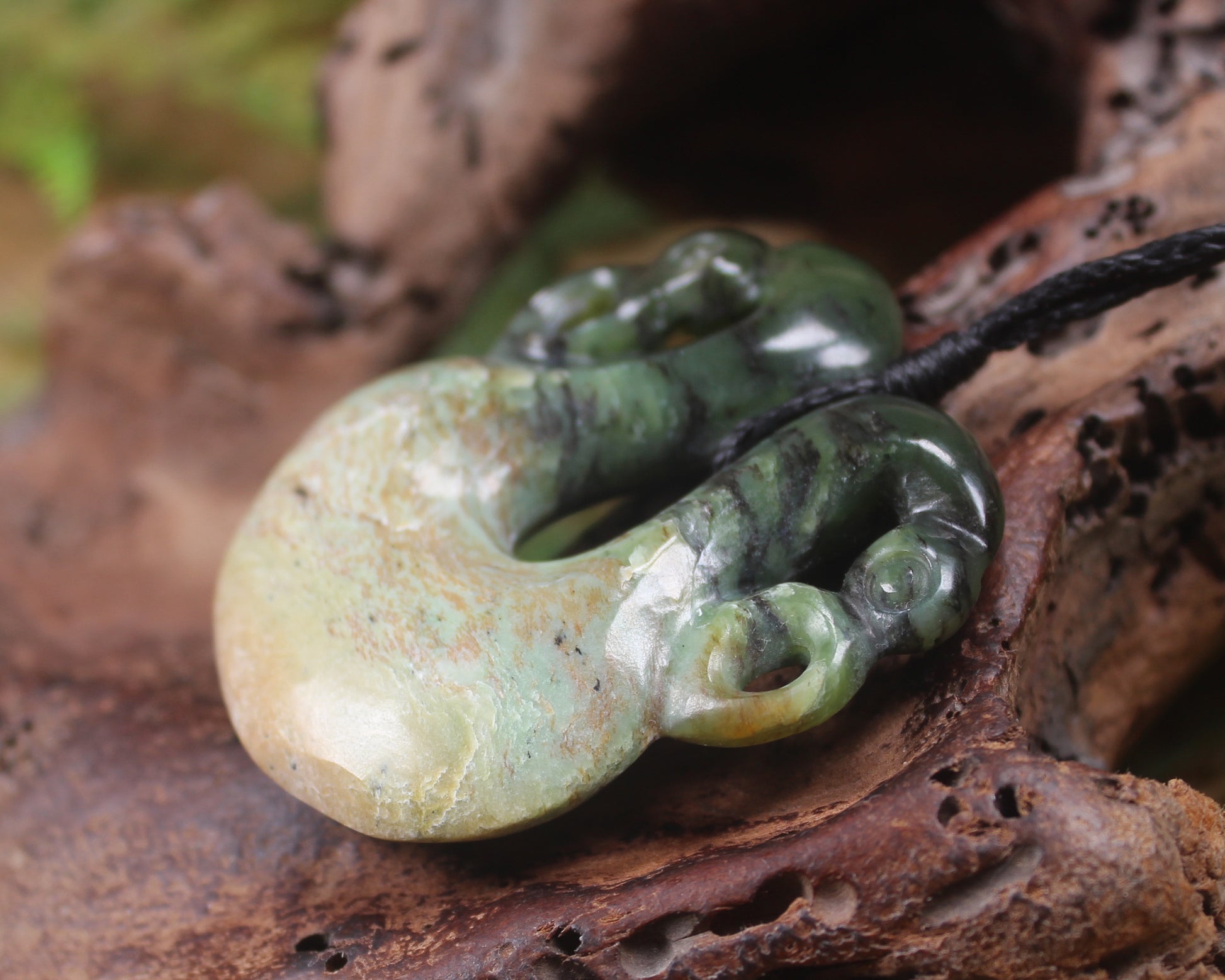 Pekapeka Pendant carved from Flower Jade Pounamu - NZ Greenstone