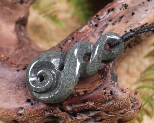 Koru Twist carved from Serpentine Pounamu - NZ Greenstone